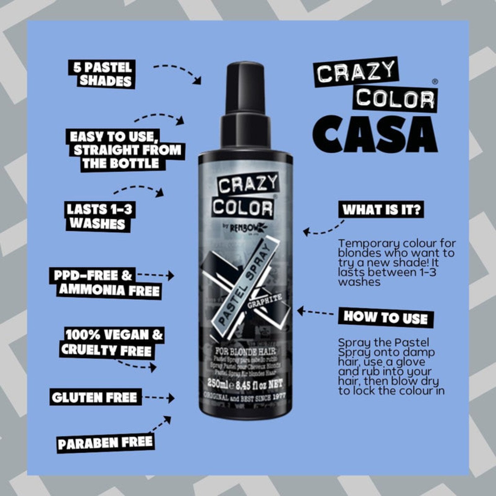 Crazy Color Pastel Spray Graphite 250ml (8.45floz) USA