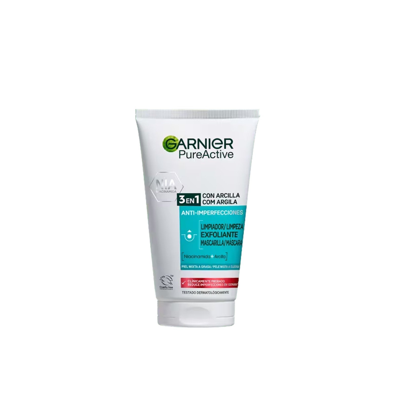 Garnier Pure Active 3-In-1 Ton-Anti-Pickel-Waschgel Peeling Maske 150ml — Produktbild