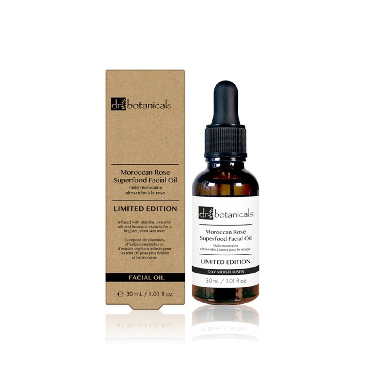 Dr. Botanicals Moroccan Rose Superfood Facial Oil Amber Bottle