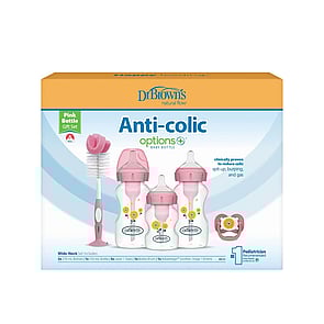 Dr. Brown's Options+ Anti-Colic Wide-Neck BPA-Free Plastic Pink Bottle Gift Set