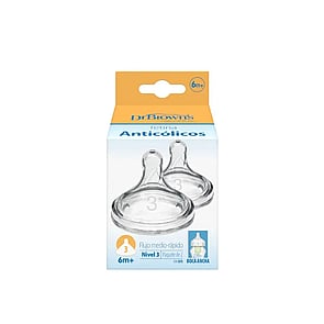 Dr. Brown's Options+ Medium-Fast Flow Wide-Neck Bottle Silicone Nipple 6m+ x2