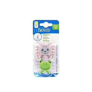 Dr. Brown's PreVent Animal Faces Pacifier 0-6m Pink x2