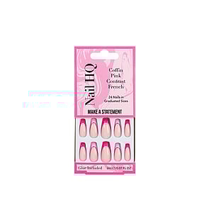 Nail HQ Coffin Pink Contrast French Nails x24