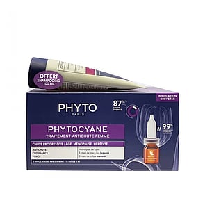 Phytocyane Progressive Hair Loss Treatment For Women 12x5ml + Invigorating Shampoo 100ml (0.17 fl oz + 3.38 fl oz)