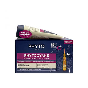 Phytocyane Reactive Hair Loss Treatment For Women 12x5ml + Invigorating Shampoo 100ml (0.17 fl oz + 3.38 fl oz)