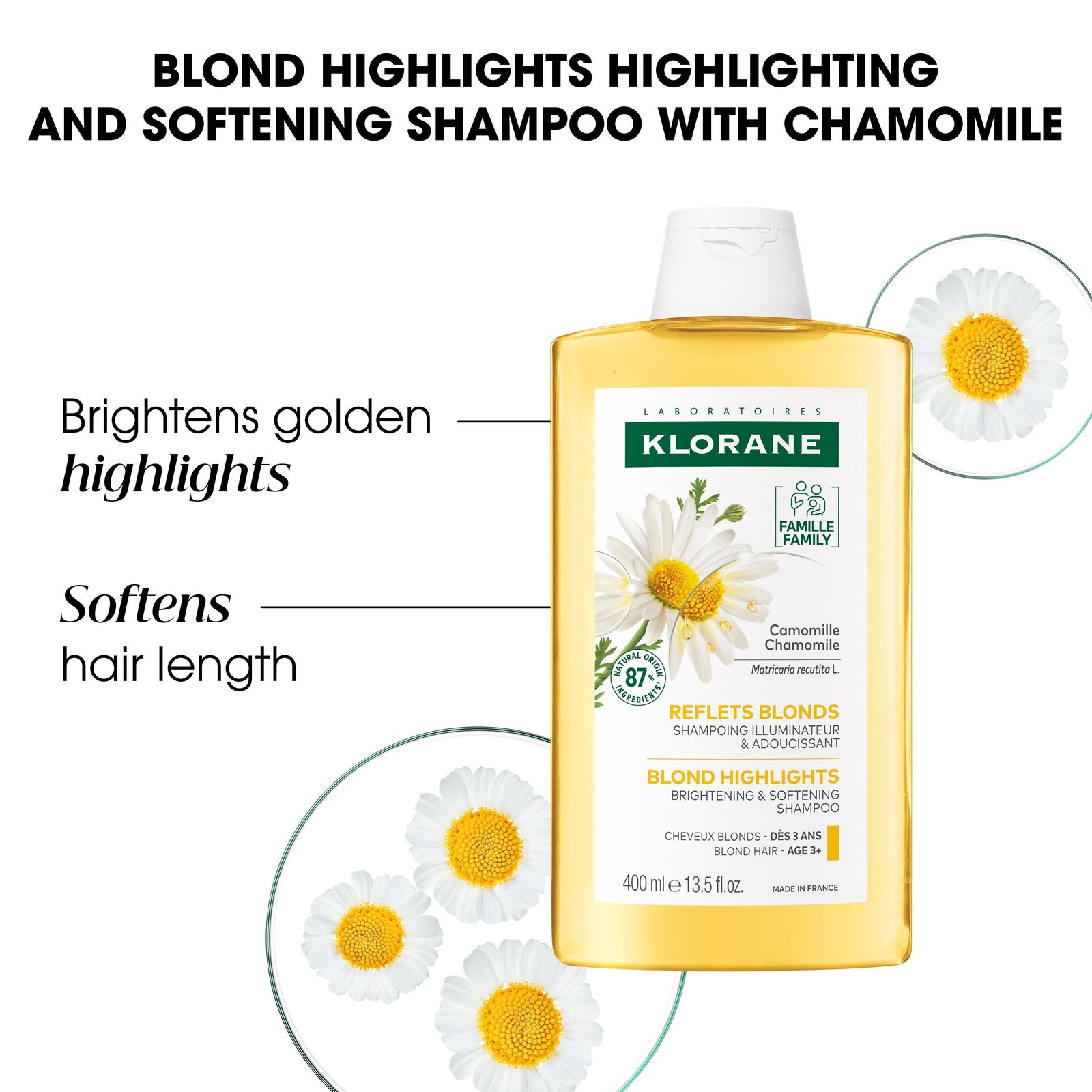 Klorane Blonde Highlights Shampoo with Chamomile 400ml (13.5floz)