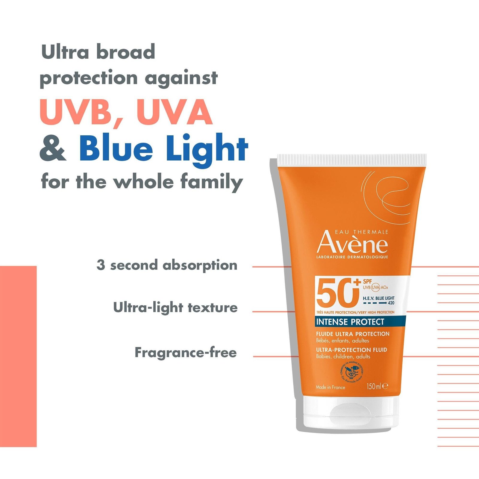 Avène Sun Intense Protect Fluid Fragrance-Free SPF50+ 150ml
