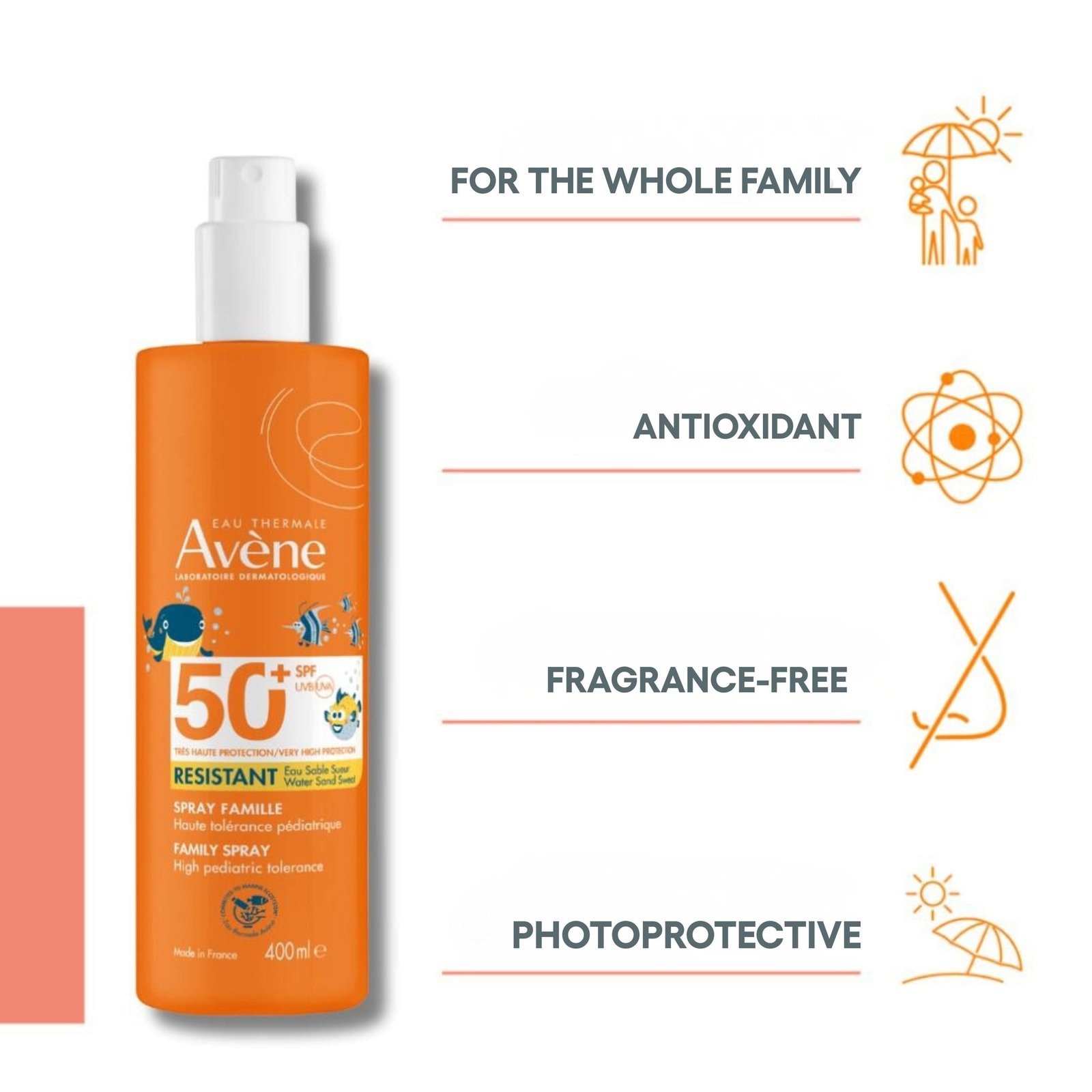 Avène Sun Very High Protection Resistant Family Spray SPF50+ Sunscreen 400ml