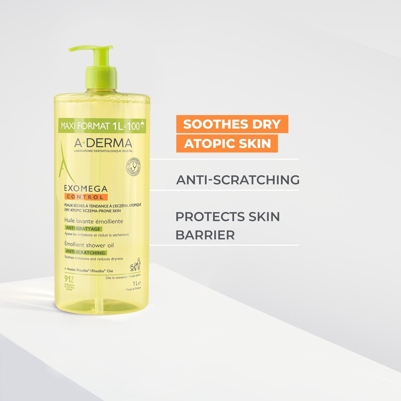 A-Derma Exomega Control Óleo Banho Calmante da Pele Atópica 1L