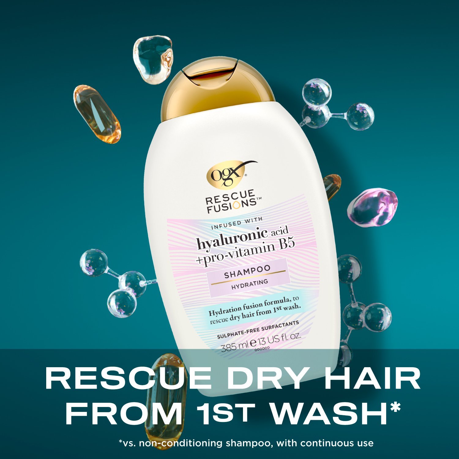 OGX Rescue Fusions Hyaluronic Acid + Pro-Vitamin B5 Shampoo 385ml