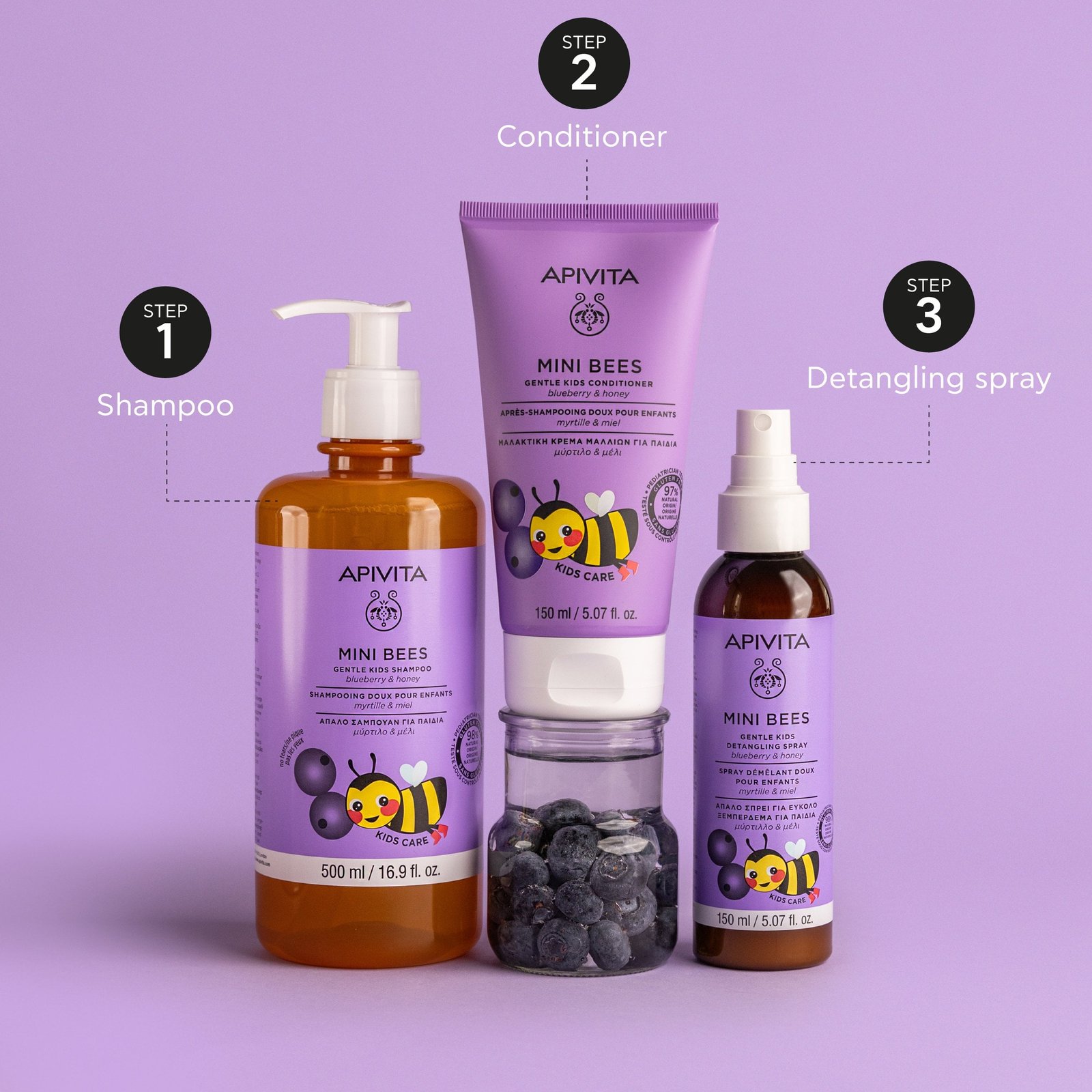 APIVITA Mini Bees Gentle Kids Conditioner Blueberry & Honey 150ml