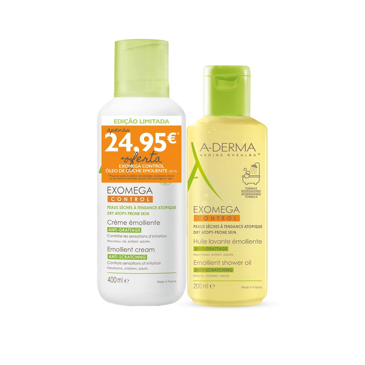 A-Derma Exomega Control Emollient Cream 400ml + Shower Oil 200ml