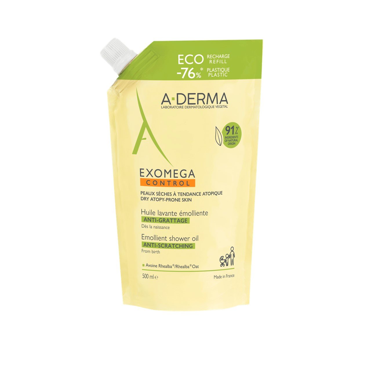 A-Derma Exomega Control Emollient Shower Oil Refill 500ml (16.9 fl oz)