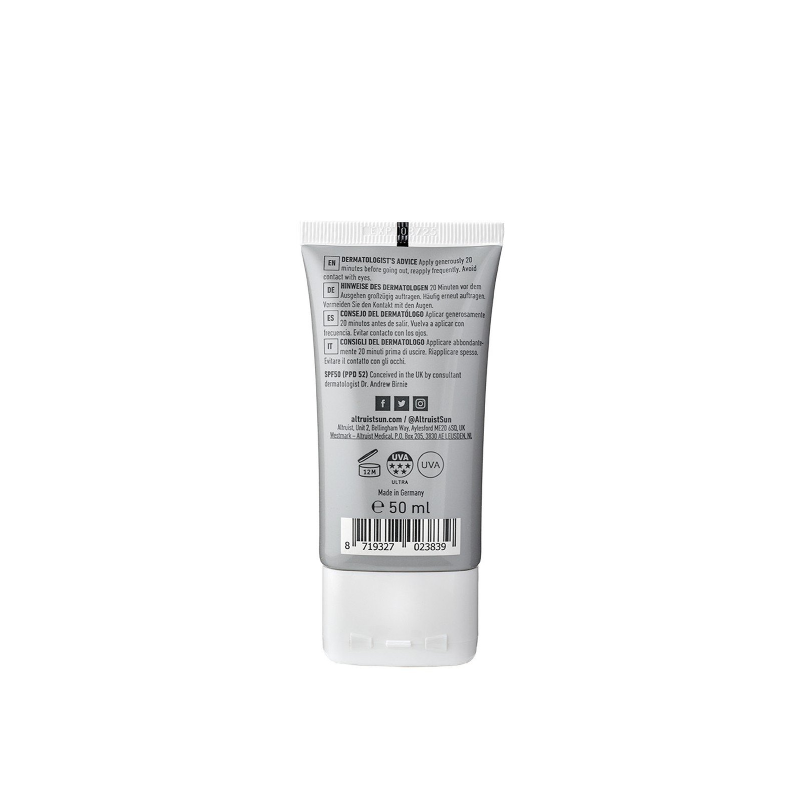 Altruist Face Fluid Sunscreen SPF50 50ml