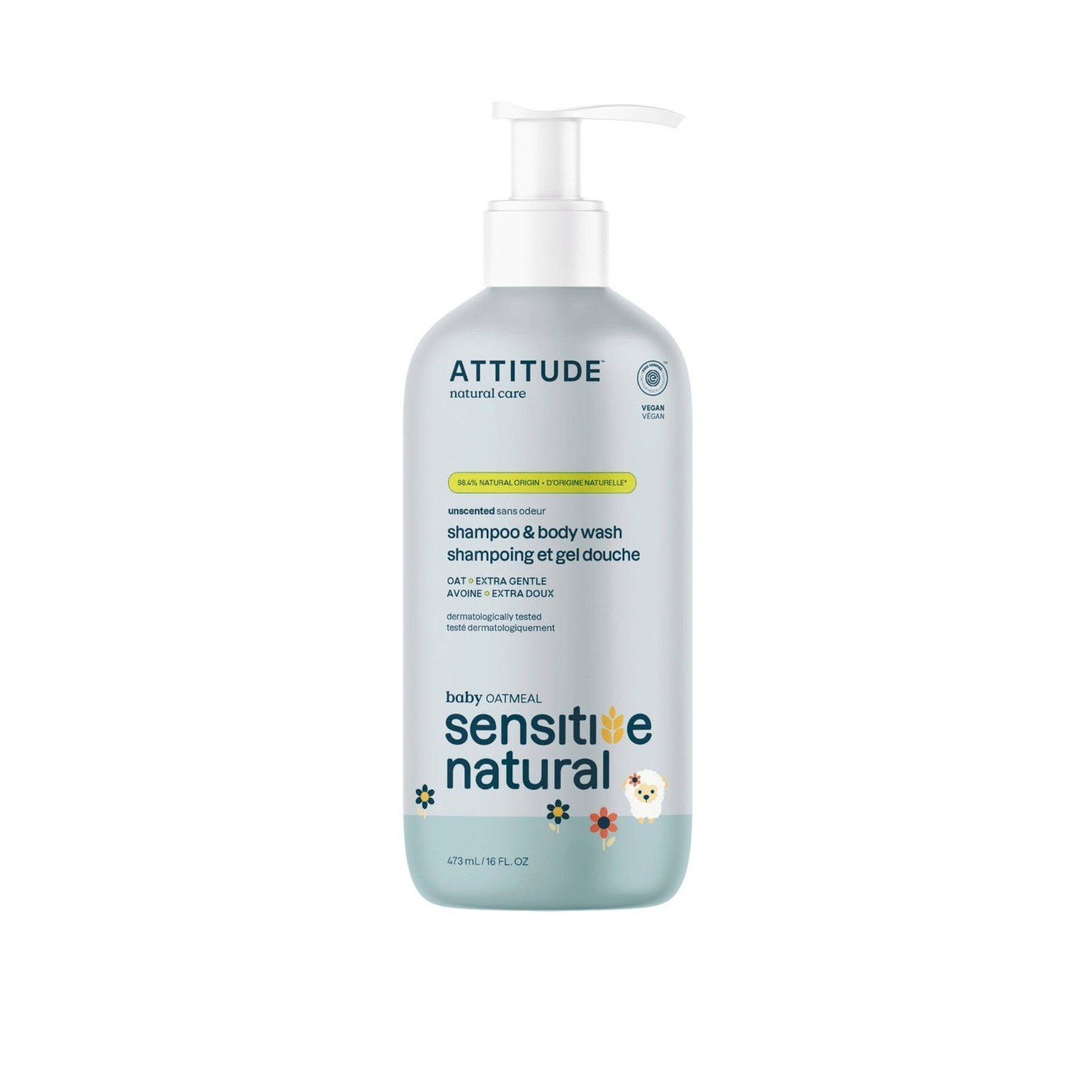 ATTITUDE Baby Sensitive Natural Shampoo & Body Wash Unscented 473ml