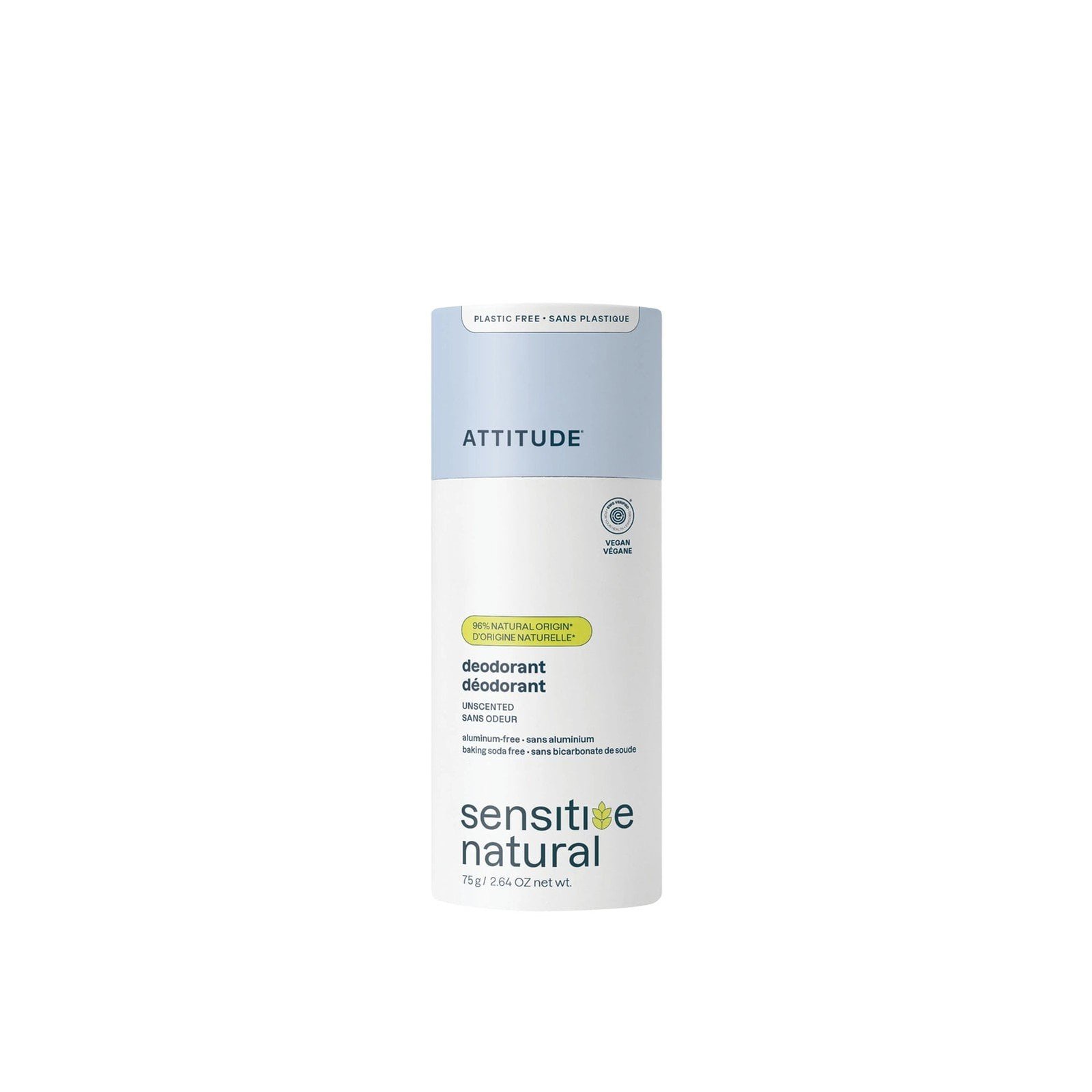 ATTITUDE Sensitive Natural Deodorant Aluminum-Free Unscented 75g