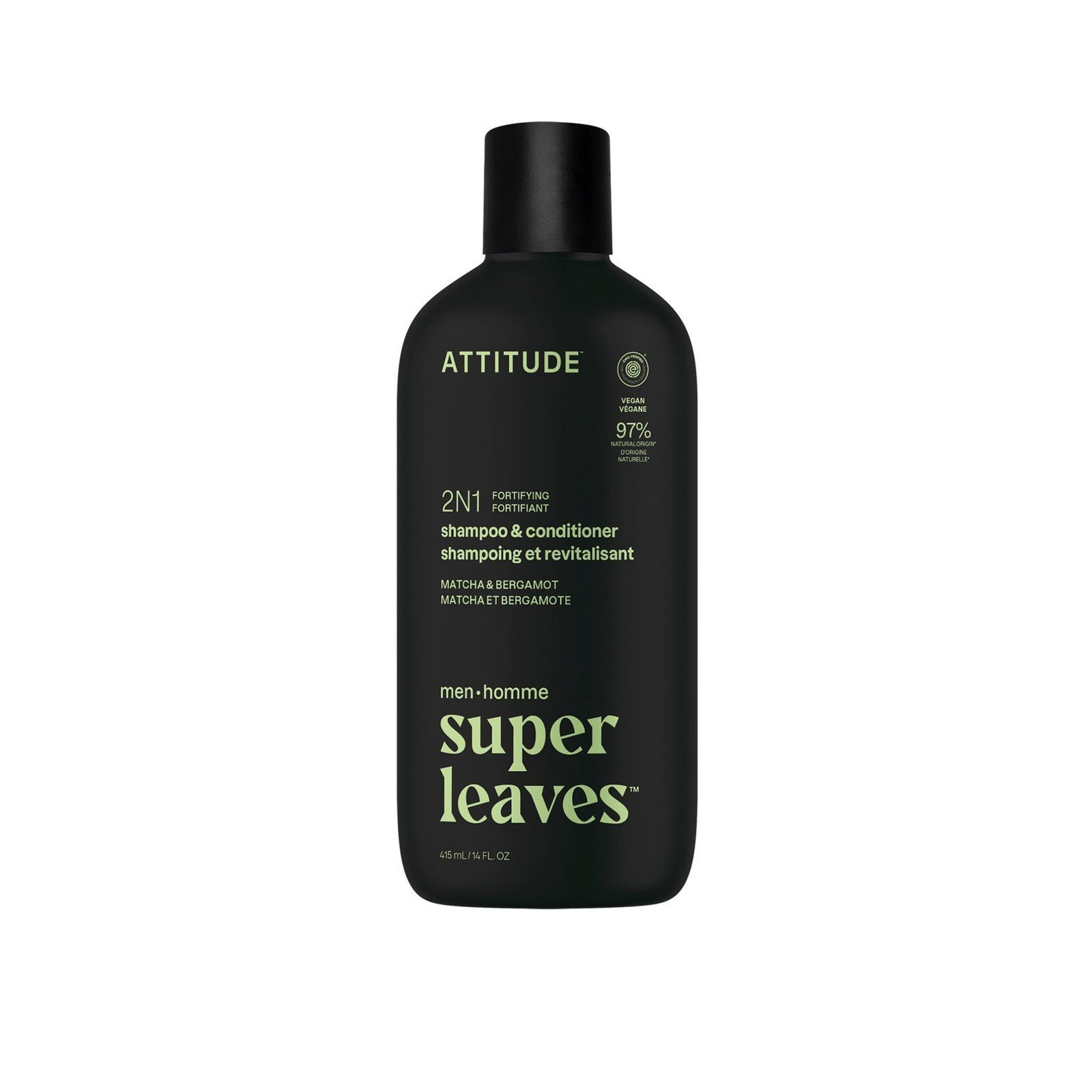 ATTITUDE Super Leaves Men 2-In-1 Fortifying  Shampoo & Conditioner Matcha & Bergamot 415ml