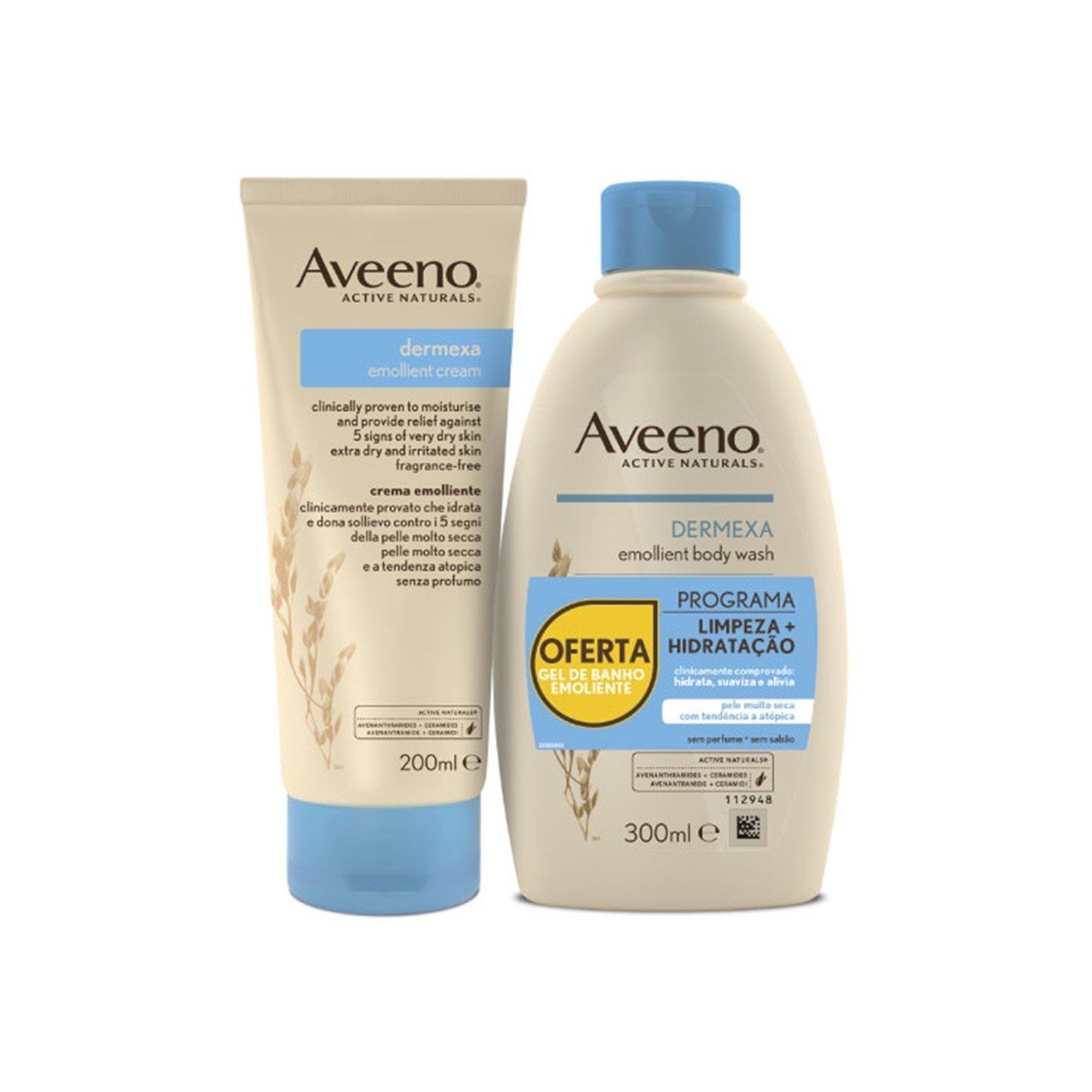 Aveeno Dermexa Emollient Cream 200ml + Emollient Body Wash 300ml (10.14+6.76fl oz)