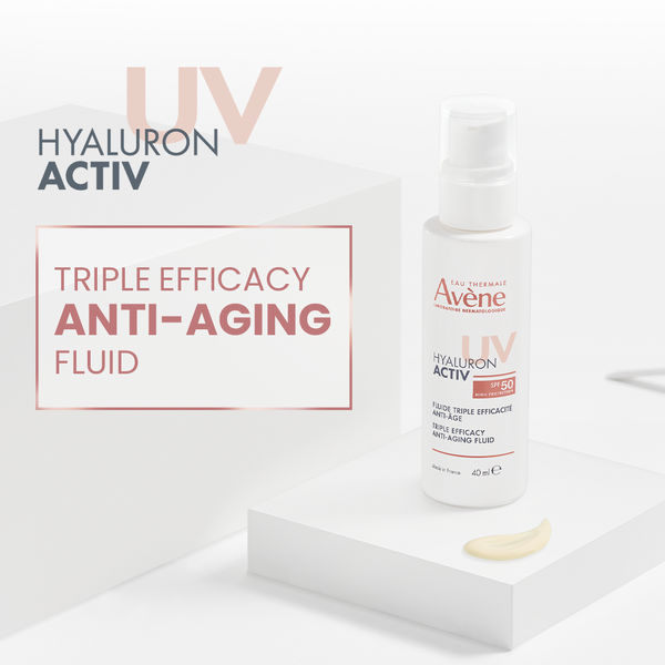 Avène هيالورون أكتيف أكتيف للأشعة فوق البنفسجية ثلاثي الفعالية المضاد للشيخوخة سائل مضاد للشيخوخة بعامل حماية من الشمس SPF50 40 مل