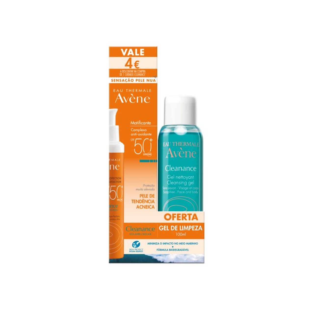 Avène Sun Cleanance Sunscreen SPF50+ 50ml + Cleansing Gel 100ml (1.69+3.38fl oz)