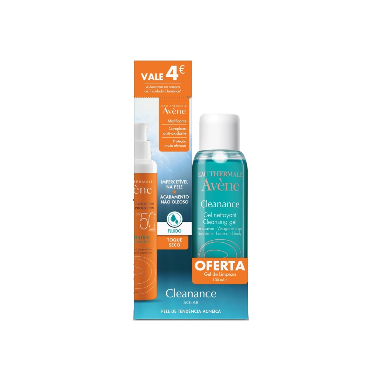 Avène Sun Cleanance Sunscreen SPF50+ 50ml + Cleansing Gel 100ml (1.69+3.38fl oz)