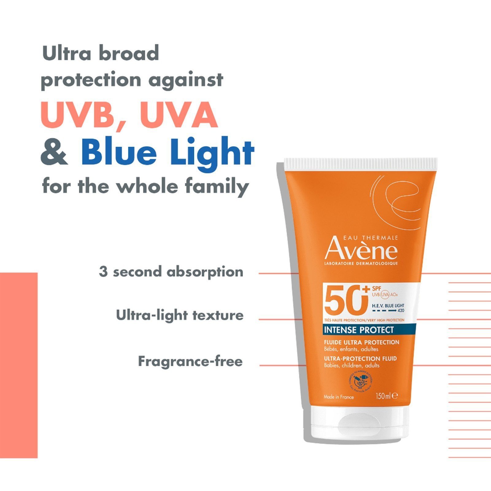 Avène Sun Intense Protect Fluid Fragrance-Free SPF50+ 150ml