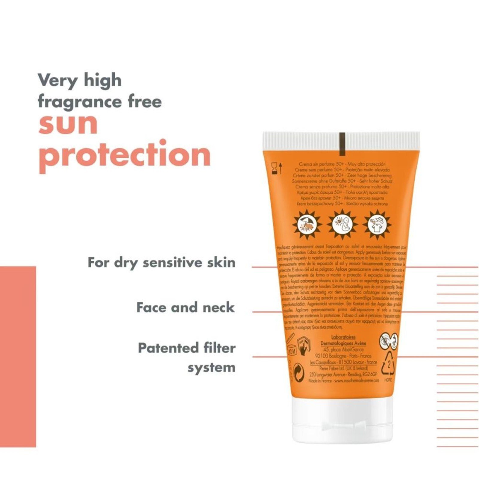 Avène Sun Very High Protection Cream Fragrance-Free SPF50+ 50ml
