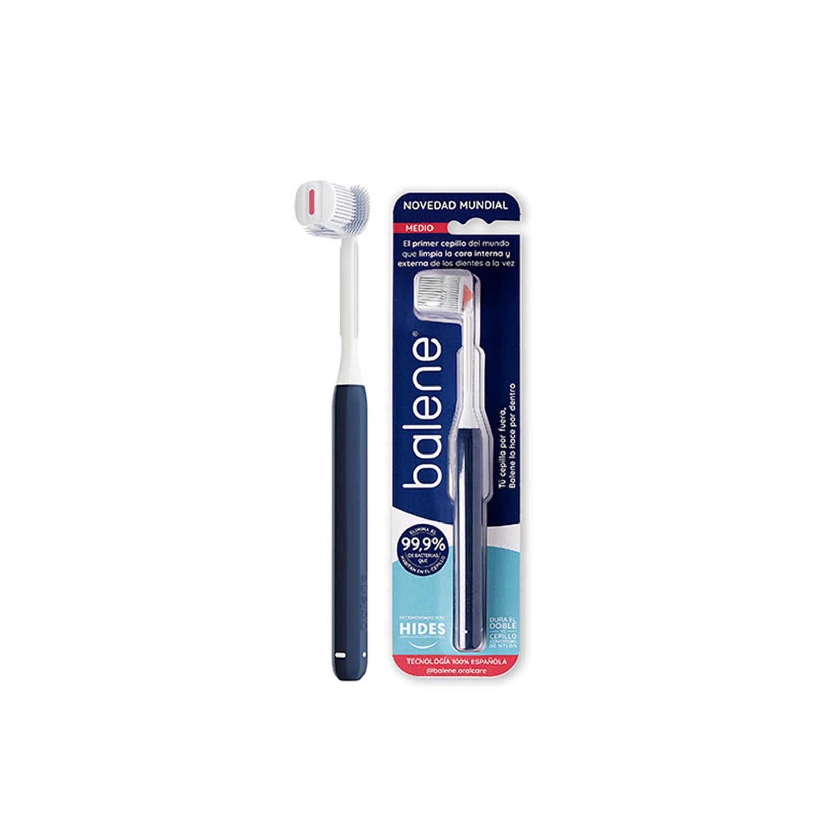 Balene Double-Sided Toothbrush Blue Medium x1