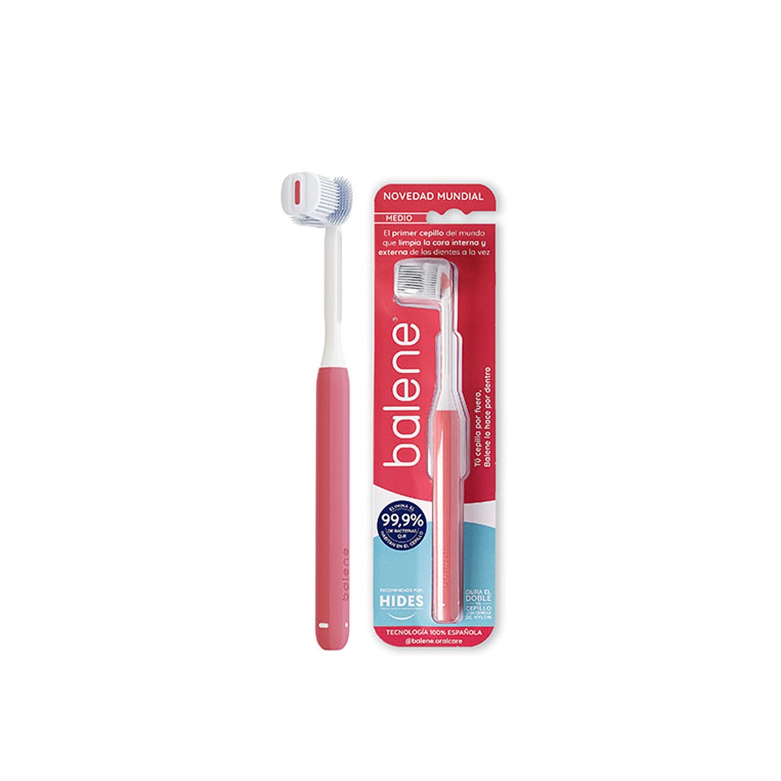 Balene Double-Sided Toothbrush Red Medium x1
