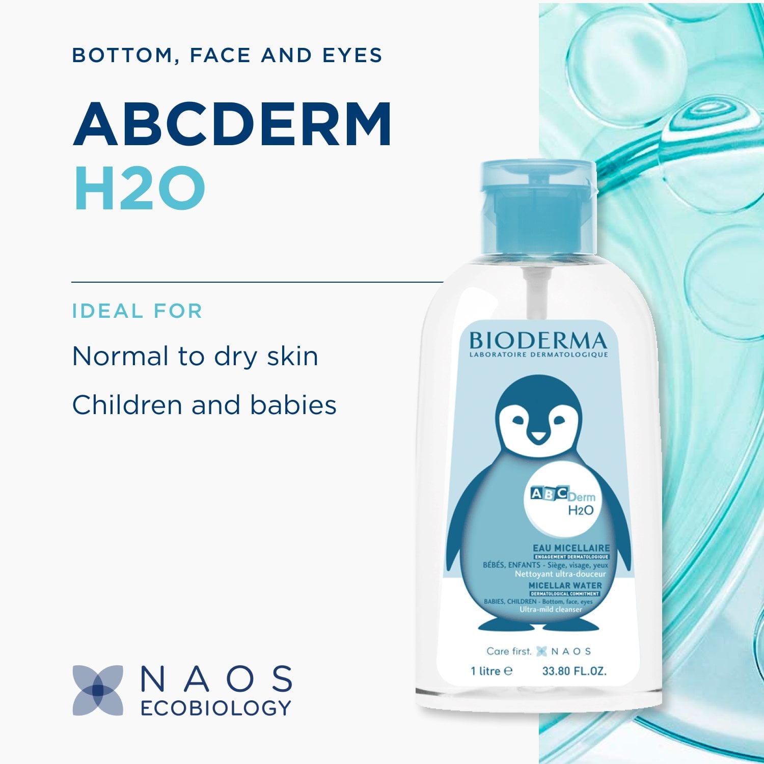 Bioderma ABCDerm H2O Solução Micelar Ultra-Suave 1L