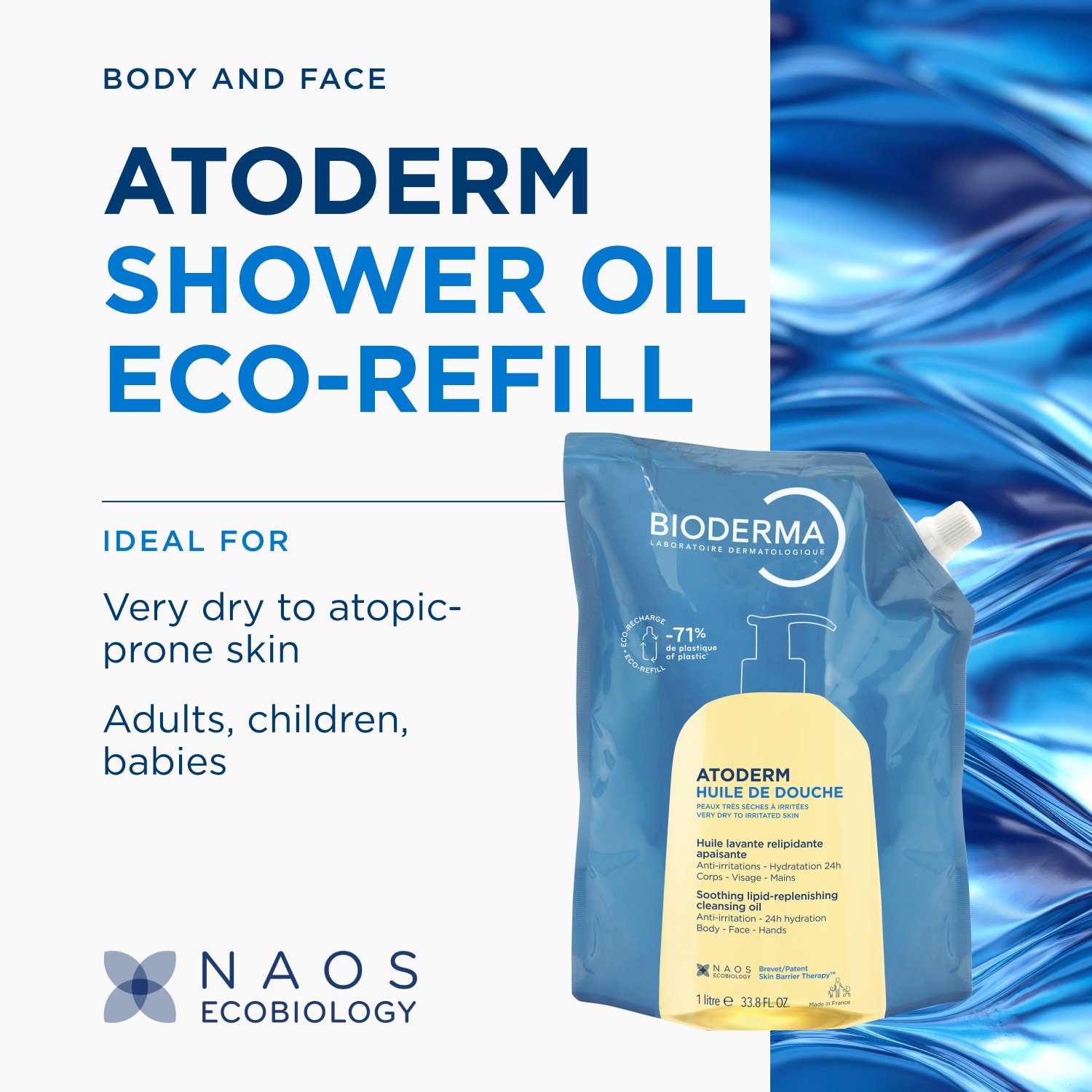 Bioderma Atoderm Aceite de Ducha Limpiador Calmante Relipidizante Recambio Ecológico 1L