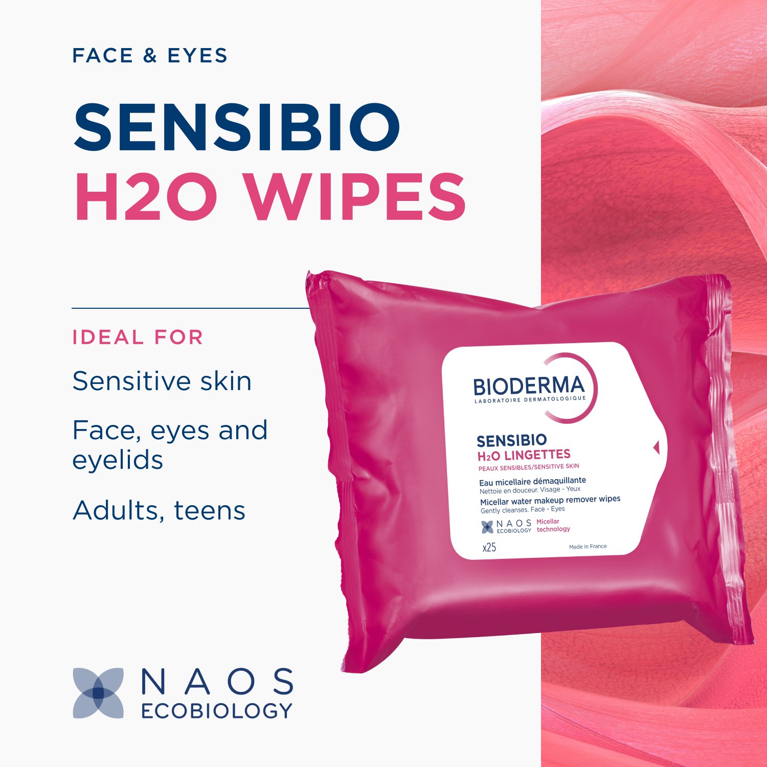 Bioderma Sensibio H2O Micelární Voda Odličovací Ubrousky x25