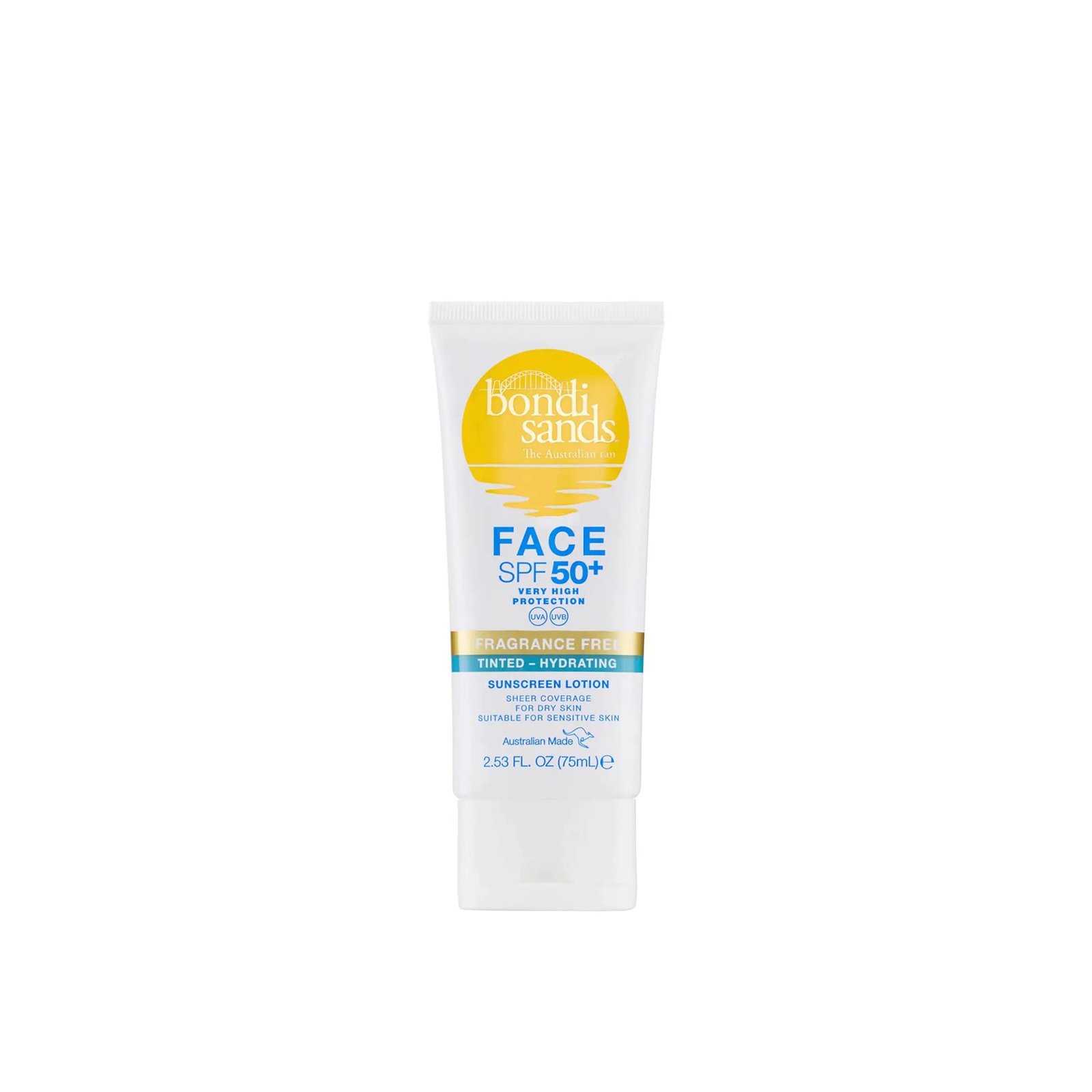 Bondi Sands Face Tinted Hydrating Sunscreen Lotion Fragrance Free SPF50+ 75ml (2.53 fl oz)
