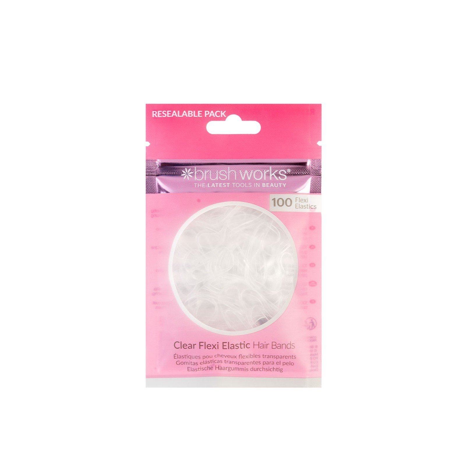 Brushworks Clear Flexi Elastic Hair Bands x100