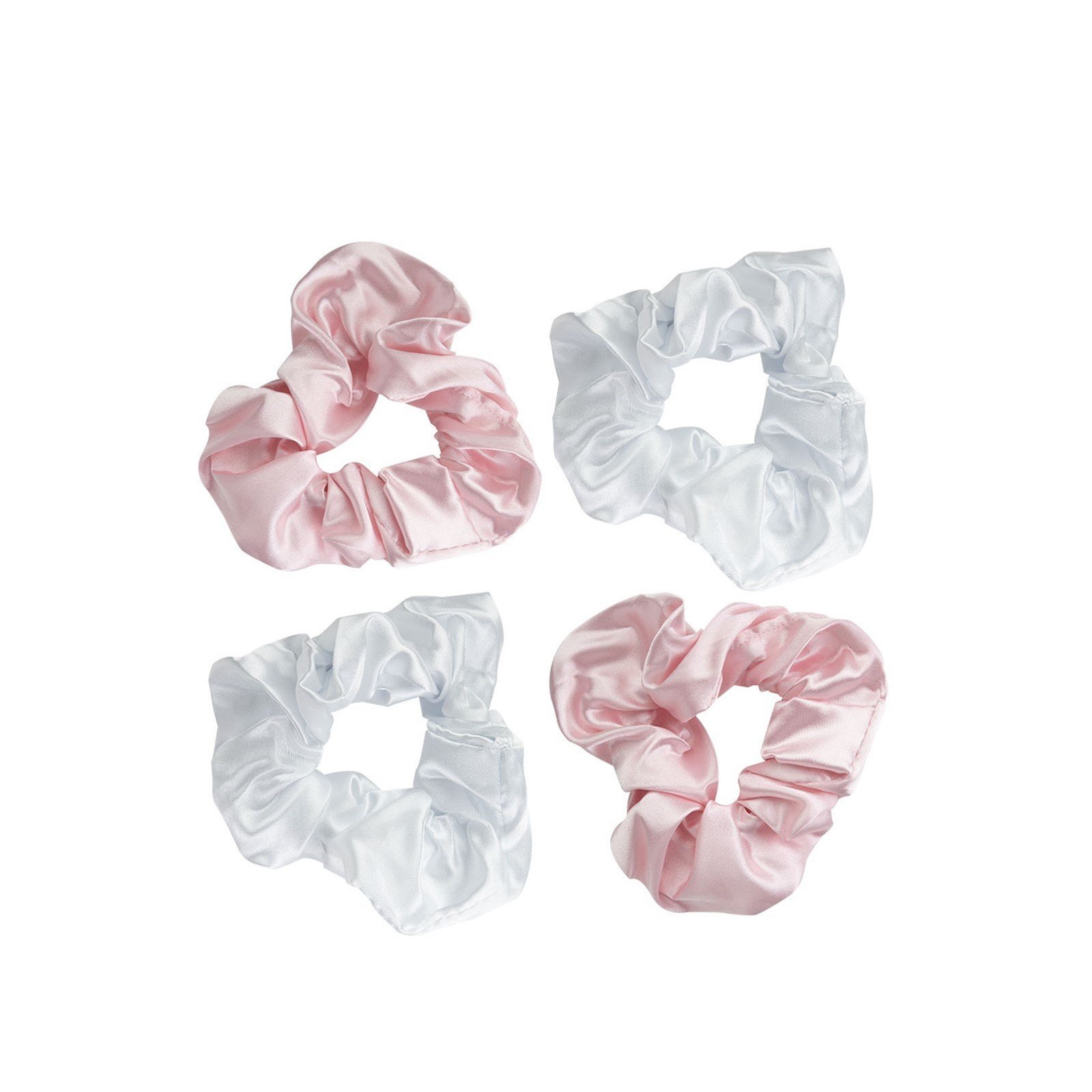 Brushworks Satin Scrunchies Pink/White x4
