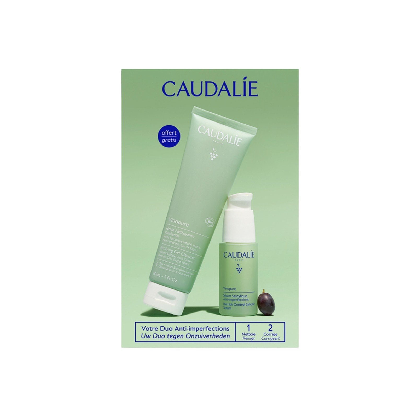 Caudalie Vinopure Blemish Control Salicylic Serum 30ml + Vinopure Purifying Gel Cleanser 150ml