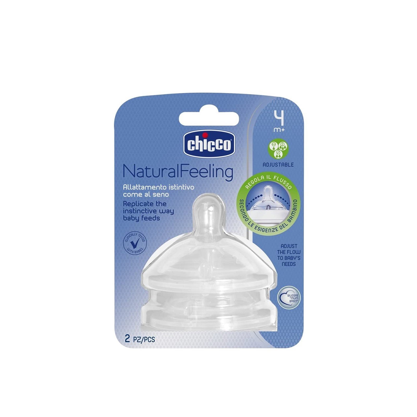 Chicco Natural Feeling Silicone Nipple Adjustable Flow 4m+ x2