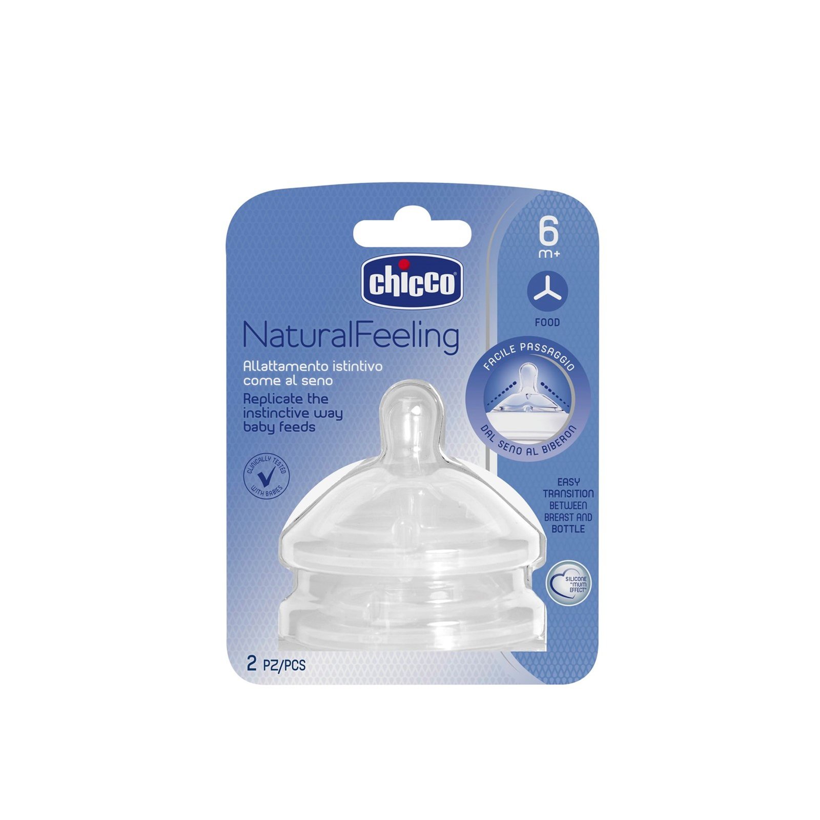 Chicco Natural Feeling Silicone Nipple Food 6m+ x2