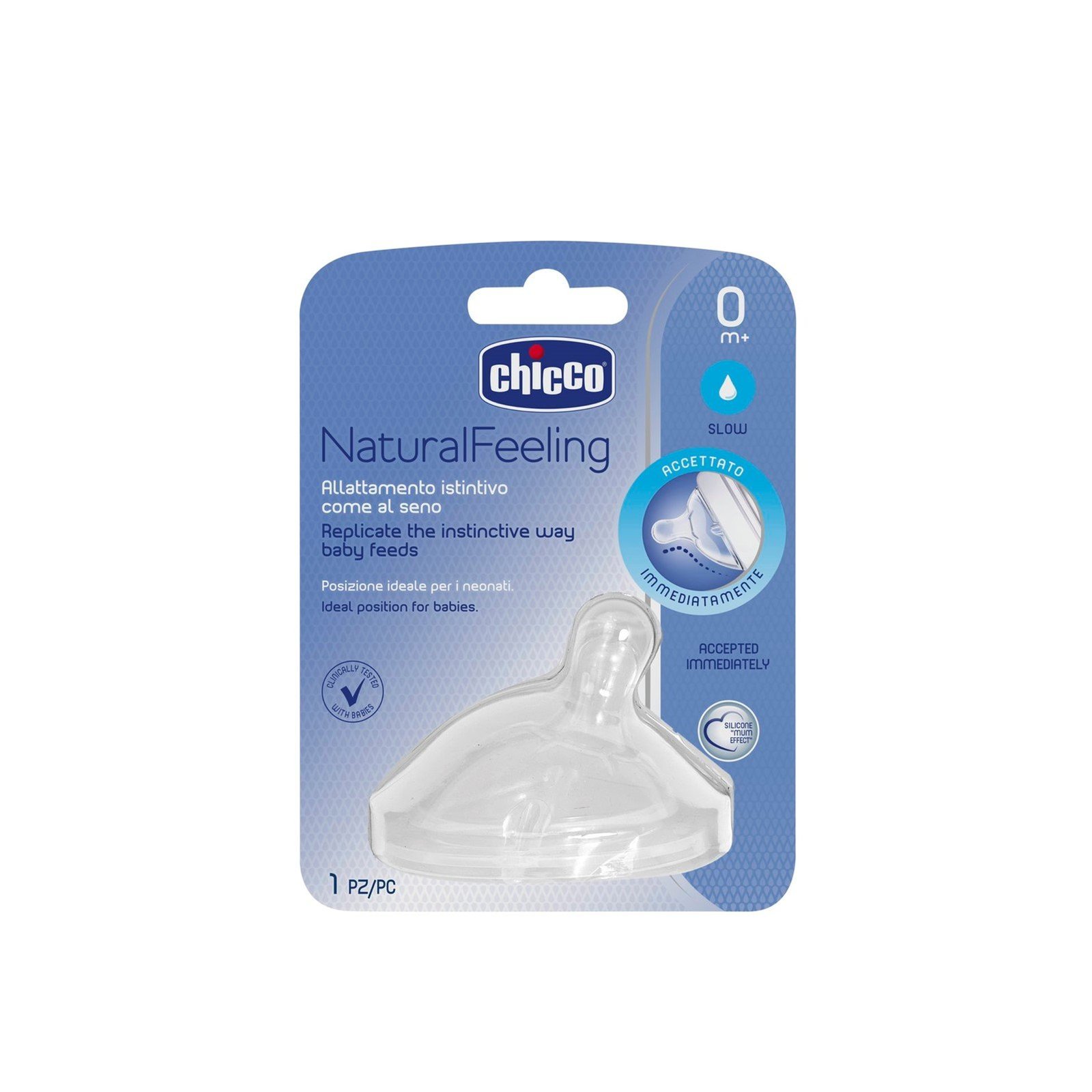 Chicco Natural Feeling Silicone Nipple Slow Flow 0m+ x1