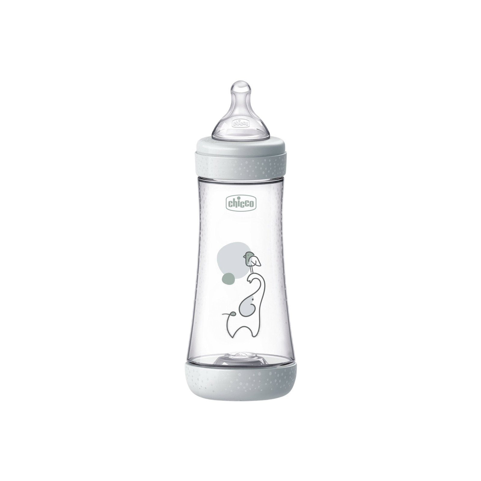 Chicco Perfect 5 Intui-Flow System Baby BPA-Free Plastic Bottle Fast Flow 4m+ Grey 300ml