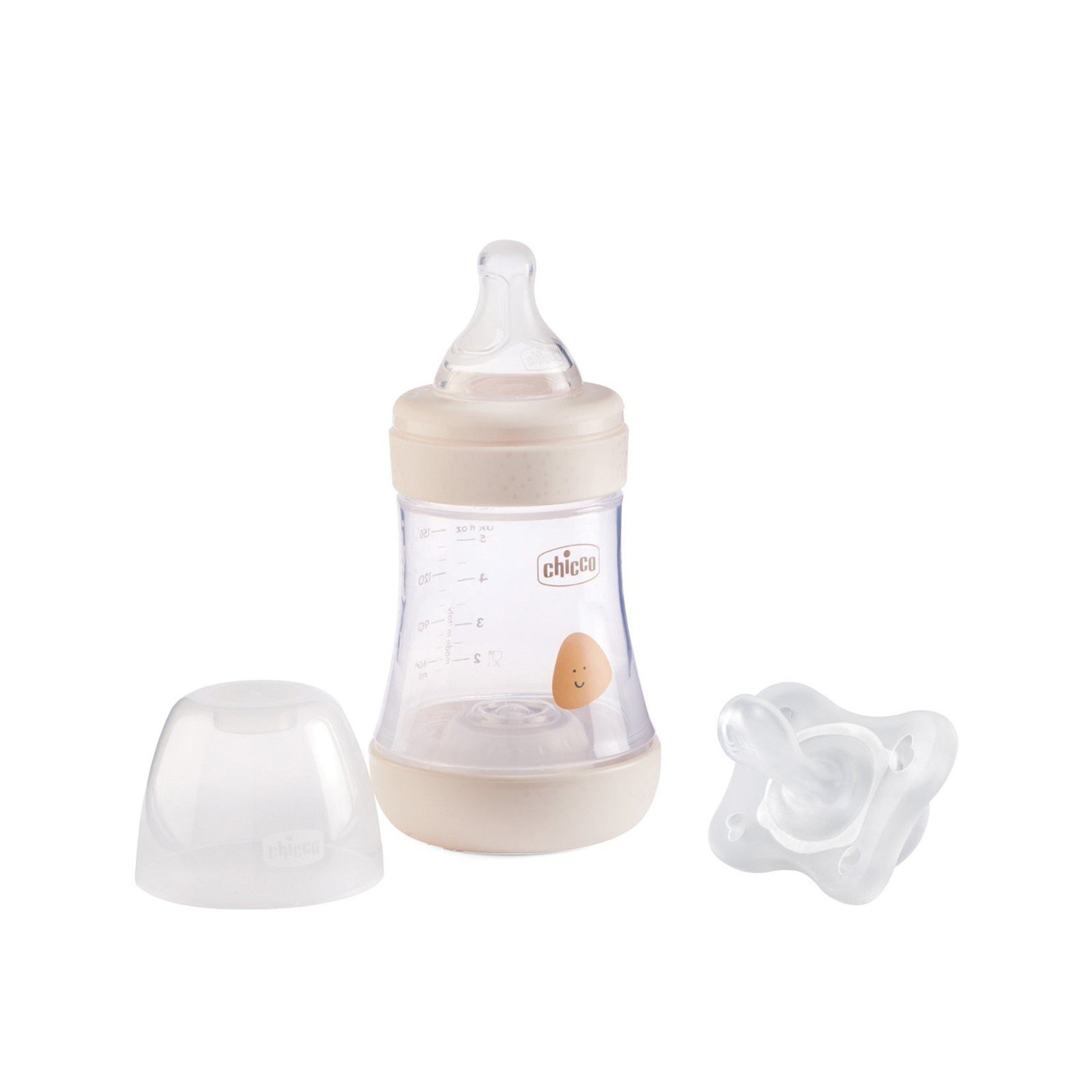 Chicco Perfect 5 Slow Flow Bottle Beige 150ml +  Physio Mini Soft Silicone Pacifier 0-2m