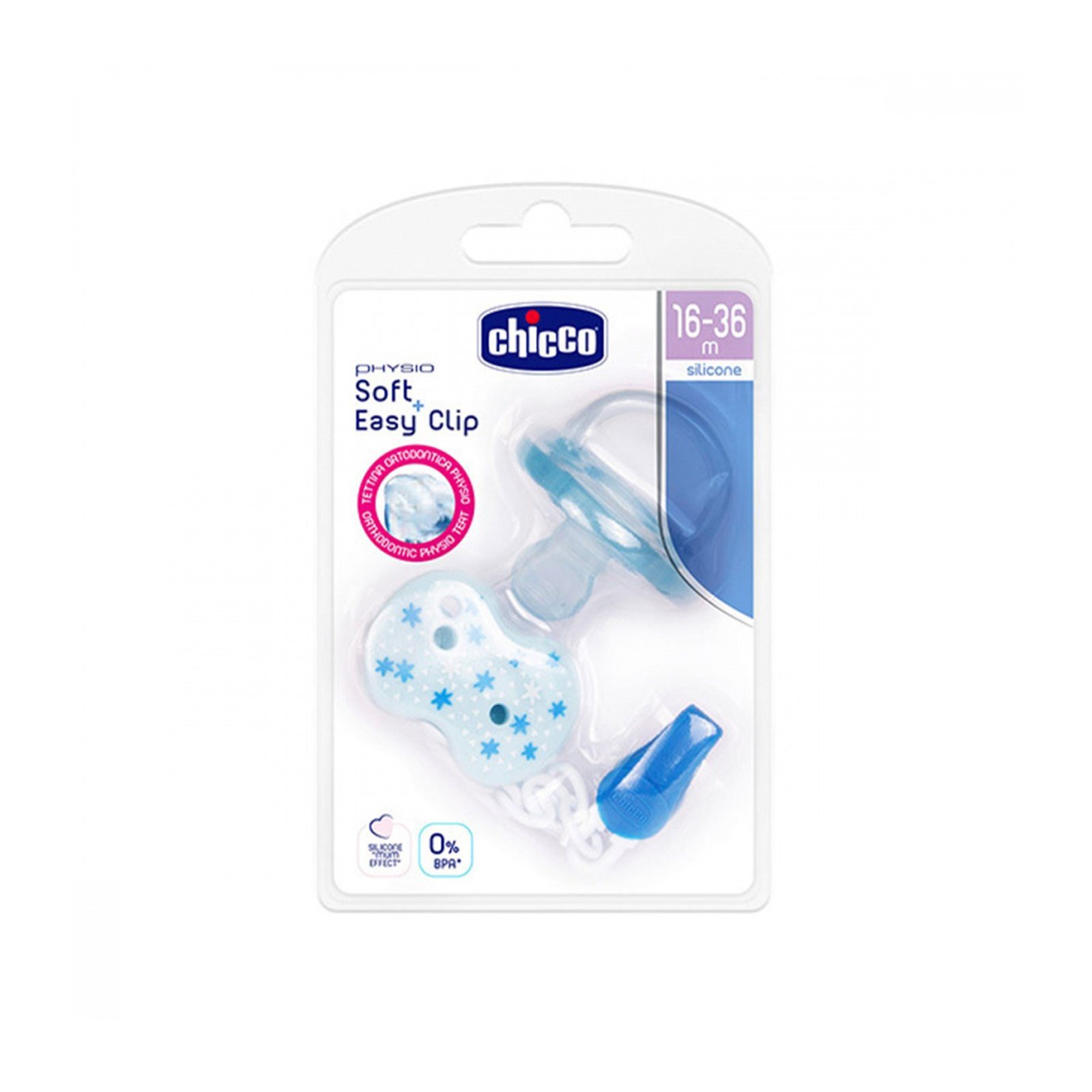 Chicco Physio Soft Silicone Pacifier + Easy Clip 16-36m Blue