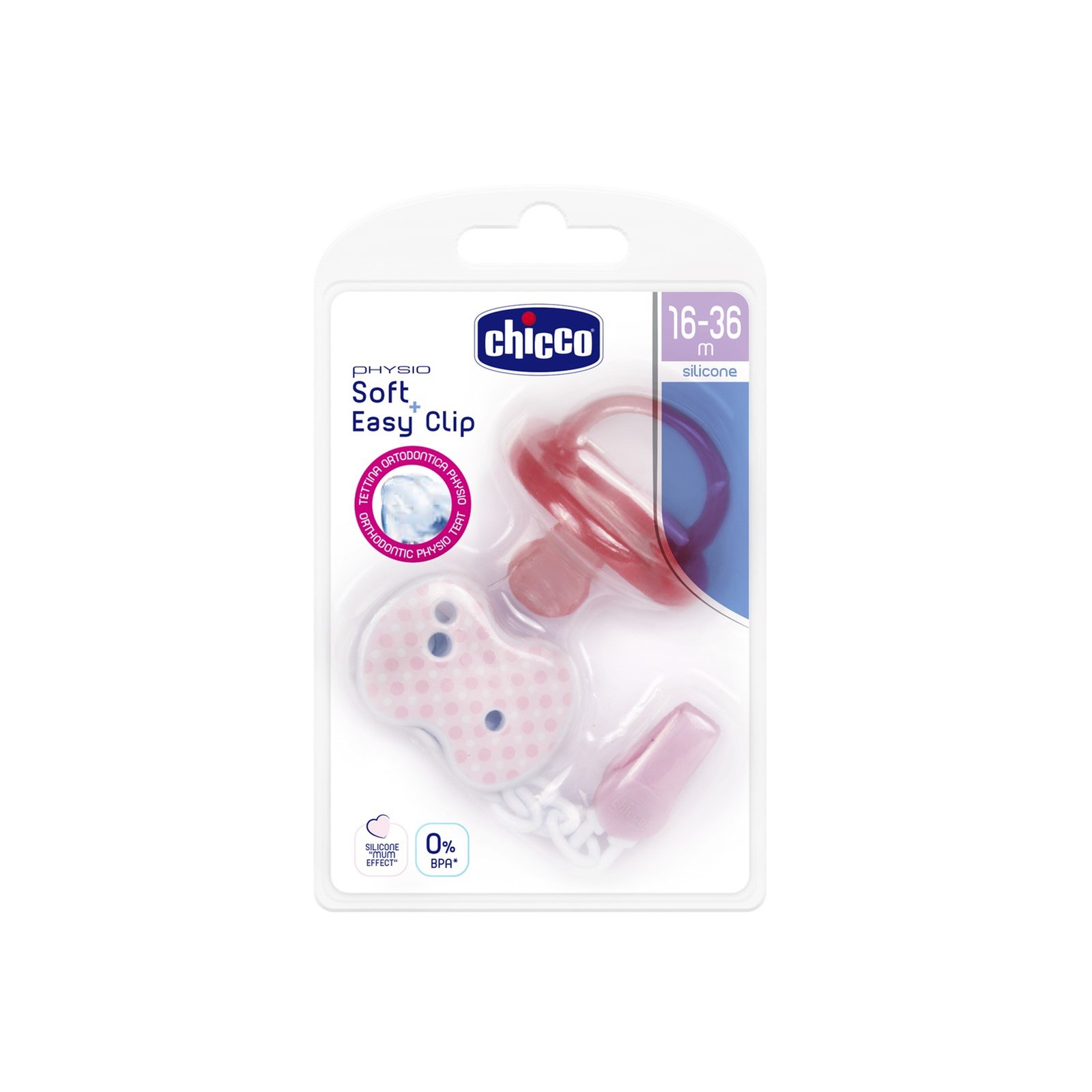 Chicco Physio Soft Silicone Pacifier + Easy Clip 16-36m Pink