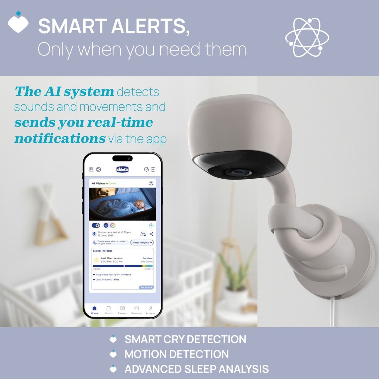 Chicco Wi-Fi-kamera med smart AI-intercom