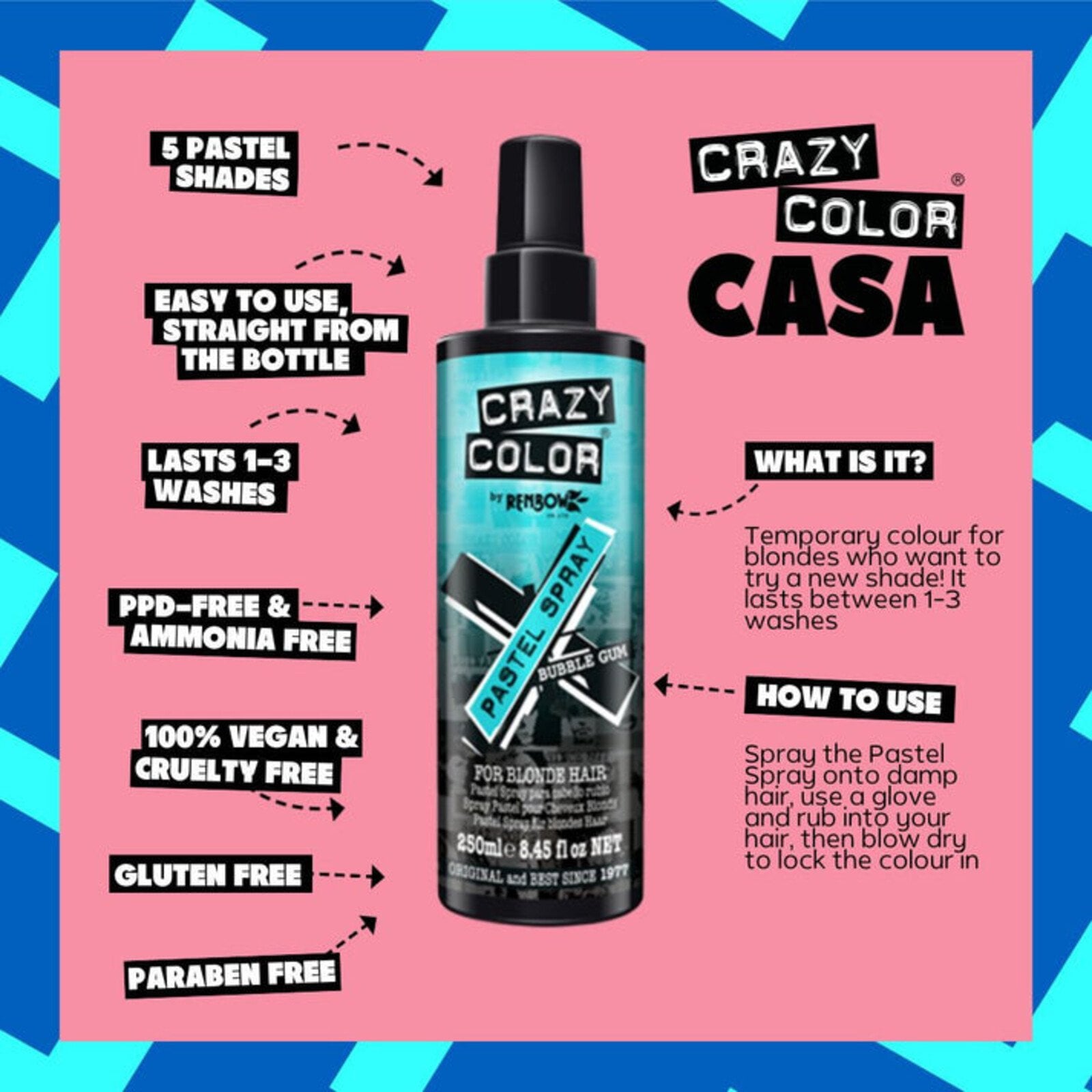 Crazy Color Pastel Spray Bubble Gum 250ml (8.45floz)