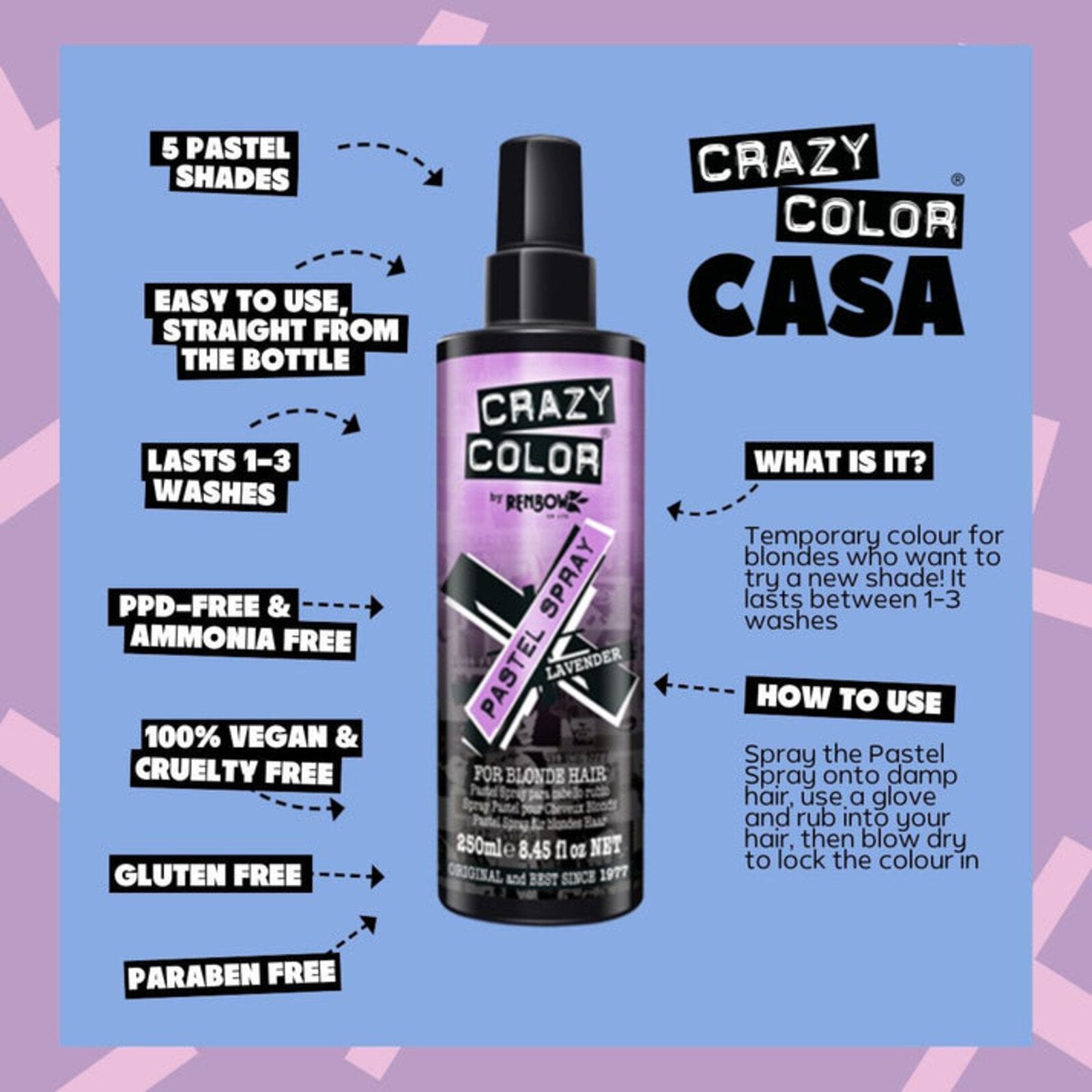 Crazy Color Pastel Spray Lavender 250ml (8.45floz)