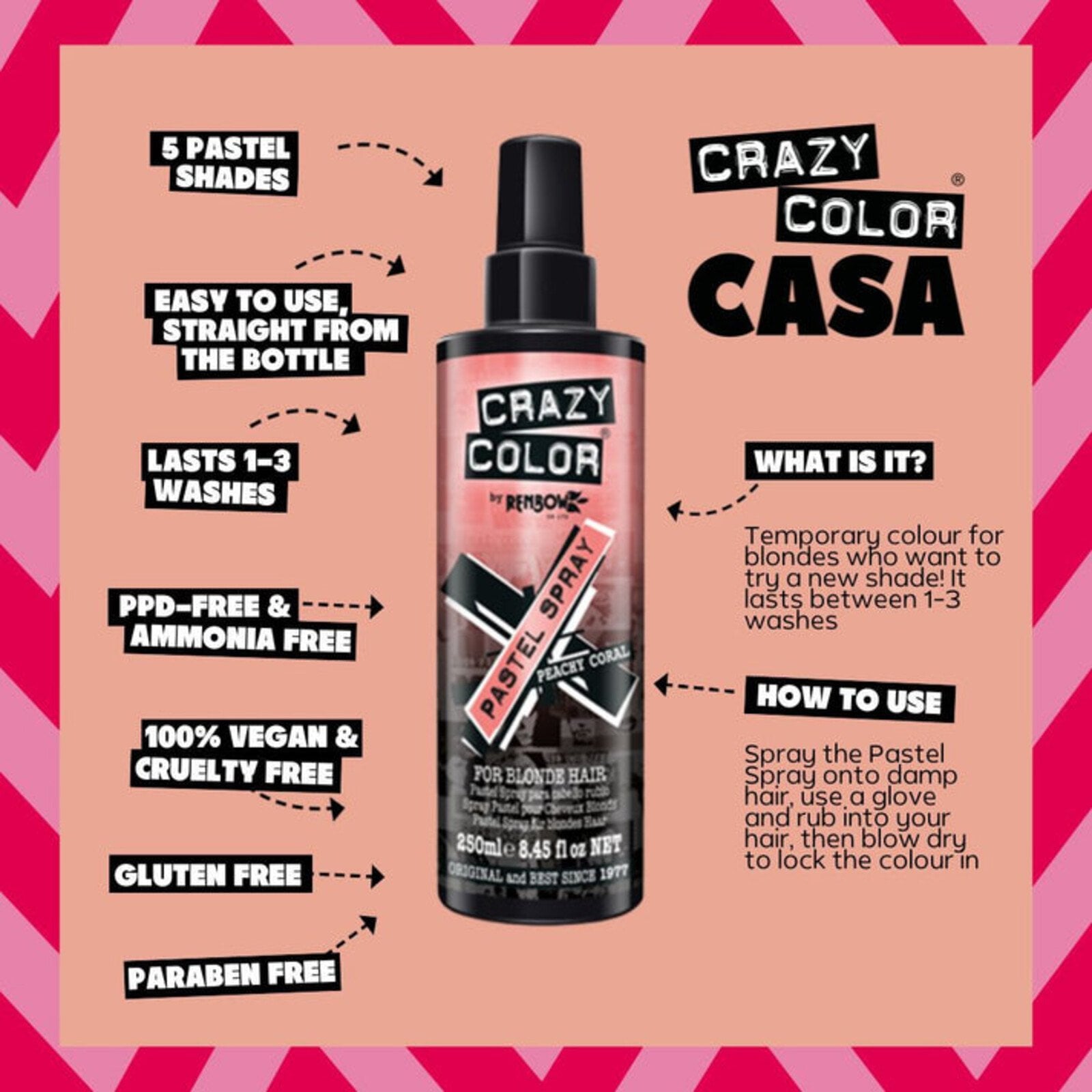 Crazy Color Pastel Spray Peachy Coral 250ml