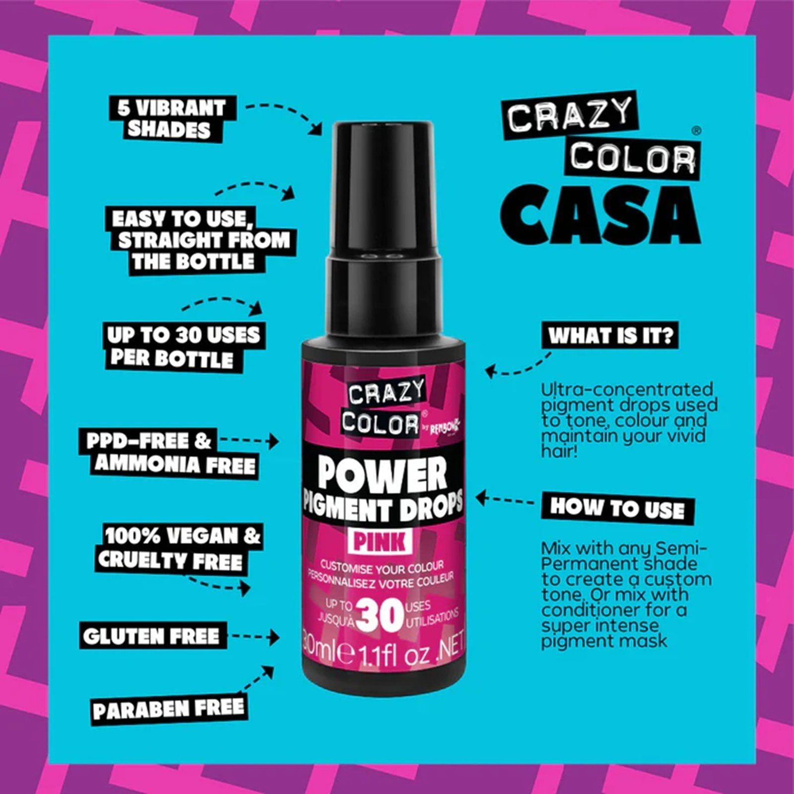 Crazy Color Power Pigment Drops Pink 30ml