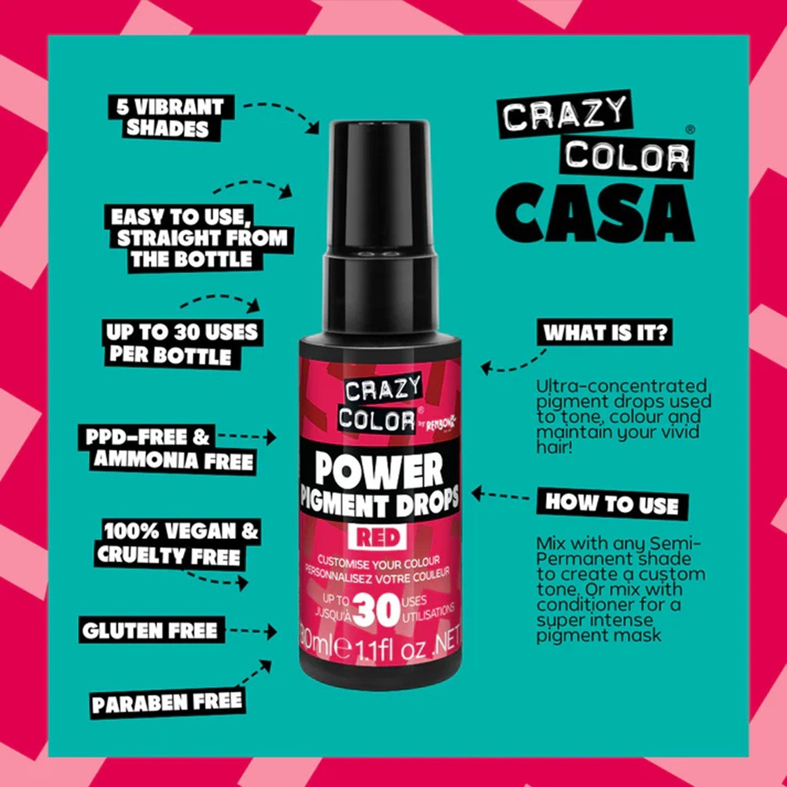 Crazy Color Power Pigment Drops Red 30ml