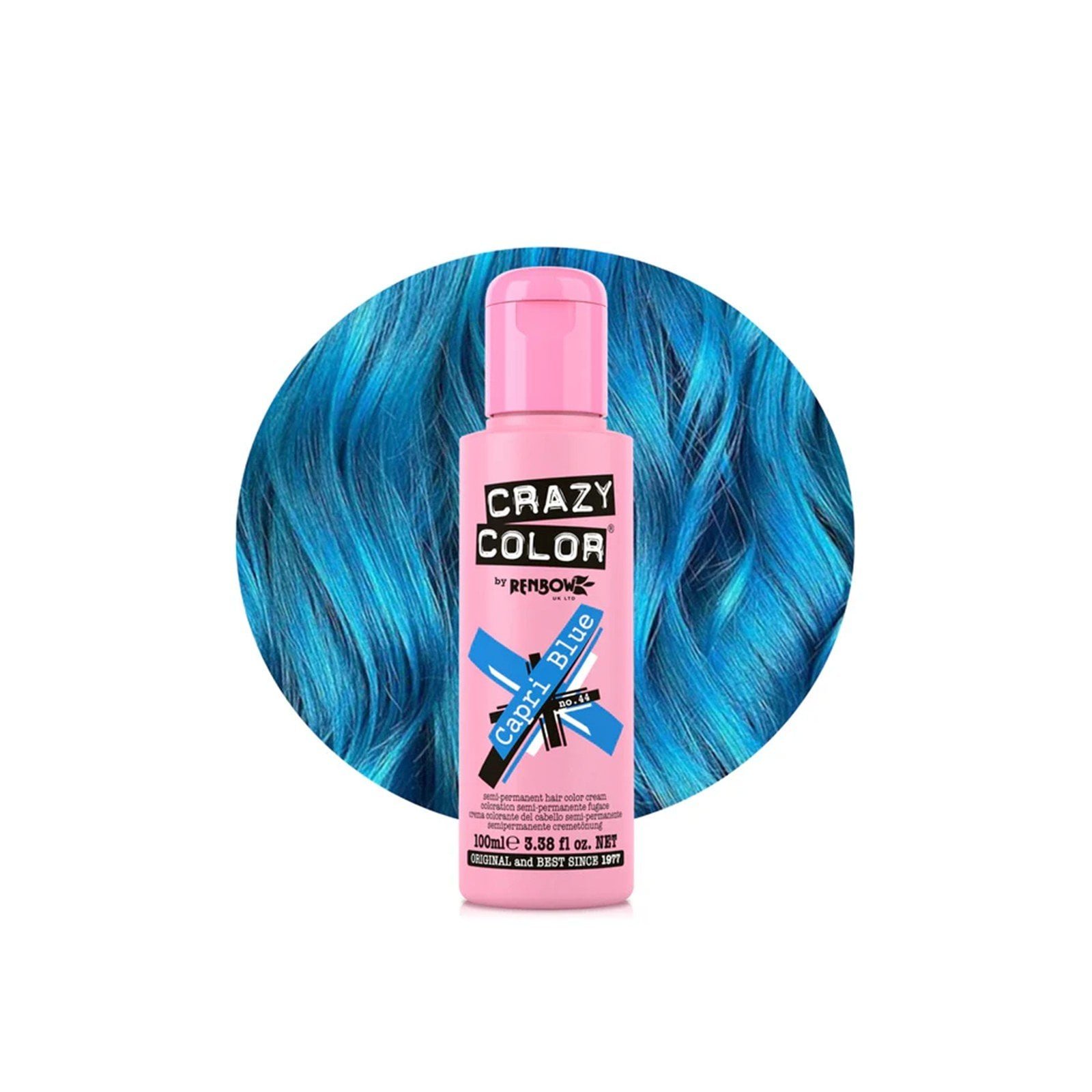 Crazy Color Semi-Permanent Hair Color Cream 44 Capri Blue 100ml (3.38floz)